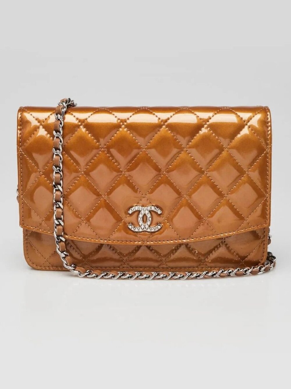 Chanel Bronze Quilted Patent Leather Brilliant CC WOC Clutch Bag